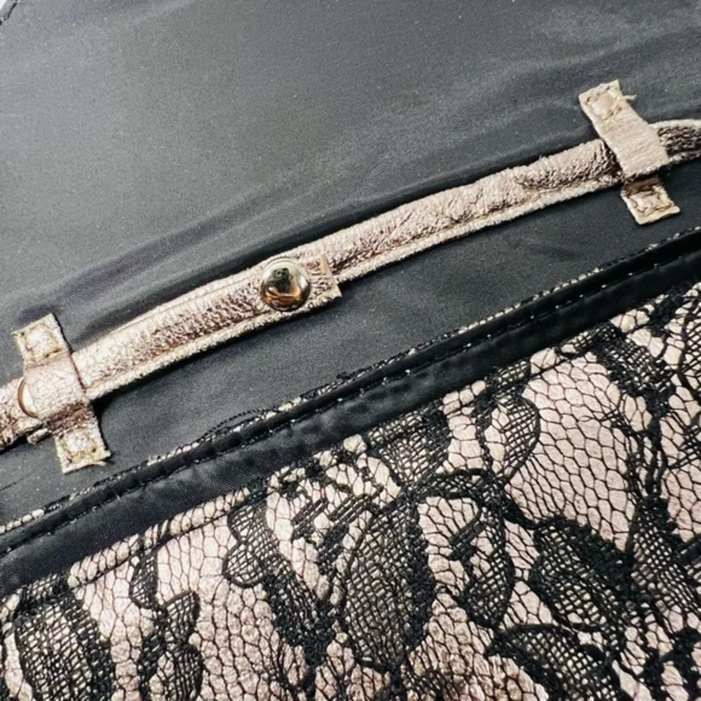 Neiman Marcus vintage rose gold and black lace evening purse